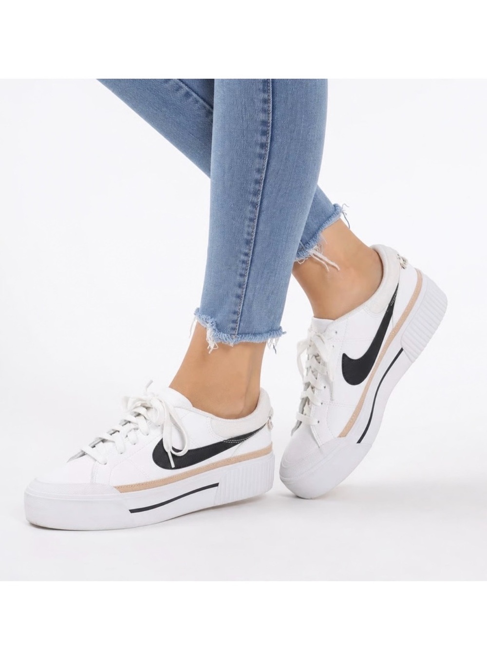 Nike Court Legacy Lift Platform Sneakers White Black Hemp Women's Size 9.5